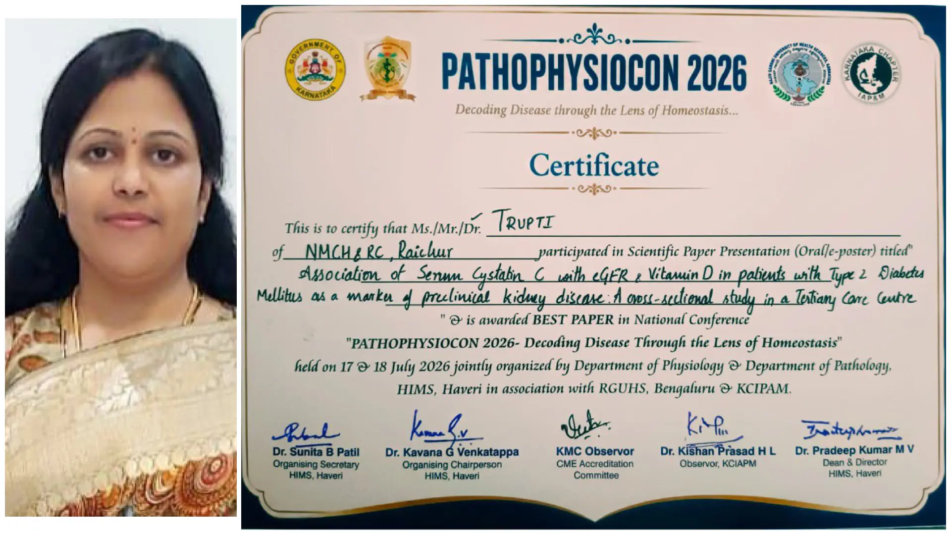 Navodaya Medical College Faculty Wins Best Paper Award at National Conference