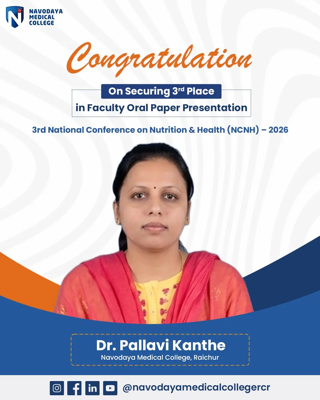 Dr. Pallavi Kanthe Secures 3rd Place at NCNH 2026 Faculty Oral Paper Presentation